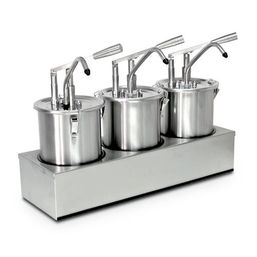 Professioneller Doppelsaucenspender mit Hebel aus Edelstahl 3 x 4,5 Liter
