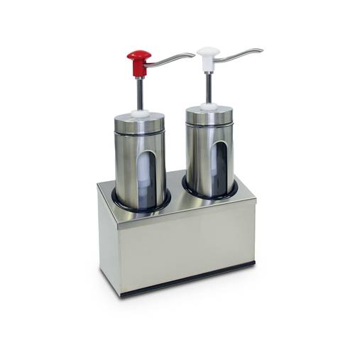 Roestvrijstalen dubbele sausdispenser 2 x 2 liter met handpomp